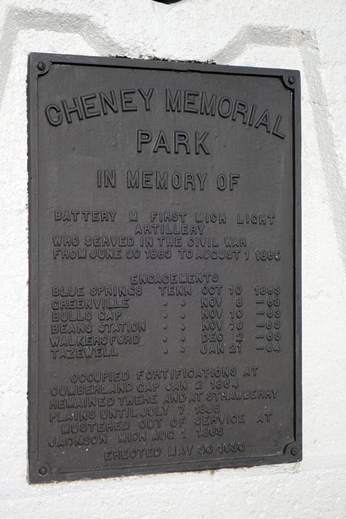 Cheney Memorial Park Cannon Monument detail. Image ©2016 Look Around You Ventures, LLC.